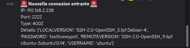 Alerte Discord Honeypot